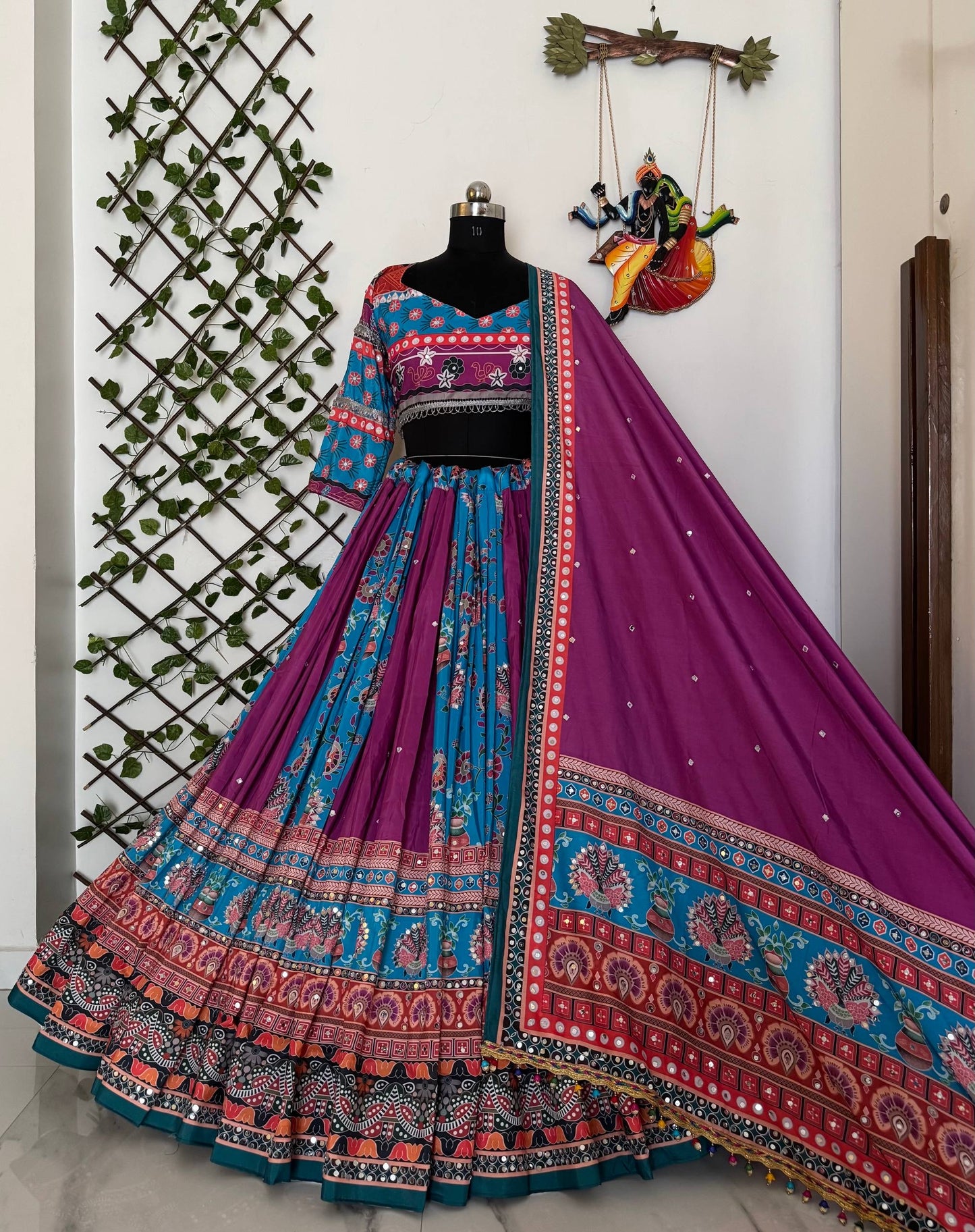 Navratri special Heavy Muslin Cotton Lehenga with Digital Print & Real Mirror Work - Alc 106