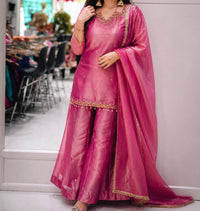 Stylish kurti palazzo set in premium fandy silk tissue fabric