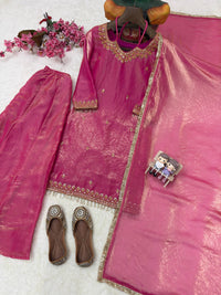 Stylish kurti palazzo set in premium fandy silk tissue fabric