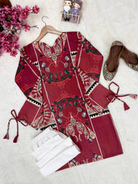 Stylish maroon color digital printed premium cordset