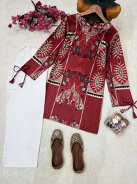 Stylish maroon color digital printed premium cordset