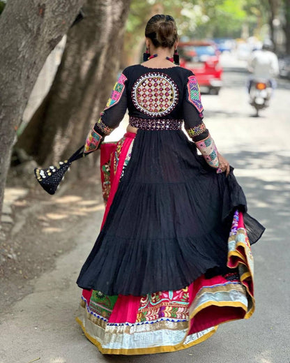 Navratri special Designer Printed Cotton Indo Western Outfit with Mirror Work - LC 1110