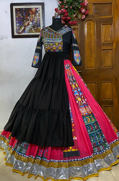 Navratri special Designer Printed Cotton Indo Western Outfit with Mirror Work - LC 1110