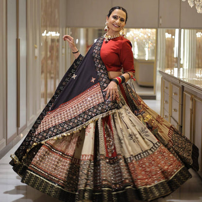 Navratri special Heavy Muslin Cotton Lehenga with Digital Print & Real Mirror Work - ALC 95
