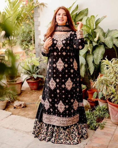 Georgette Long Kurti with Embroidered Sharara Set - LC 1242