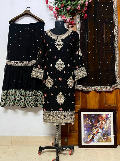 Georgette Long Kurti with Embroidered Sharara Set - LC 1242