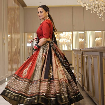 Navratri special Heavy Muslin Cotton Lehenga with Digital Print & Real Mirror Work - ALC 95