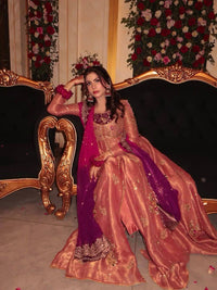 Elegant anarkali gown set in premium heavy tissue silk