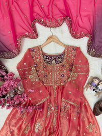 Elegant anarkali gown set in premium heavy tissue silk