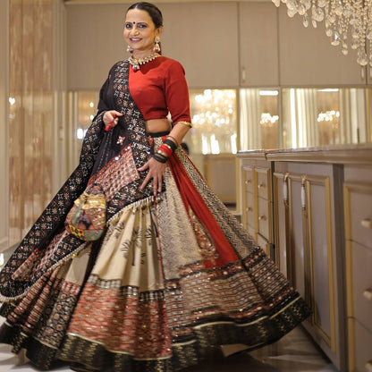 Navratri special Heavy Muslin Cotton Lehenga with Digital Print & Real Mirror Work - ALC 95