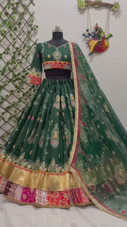 Navratri special Heavy Muslin Cotton Lehenga with Digital Print & Gota Zari Lampi Lace - Alc 103
