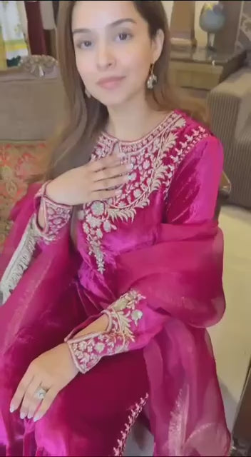 Lc 1146- beautiful rani pink velvet suit