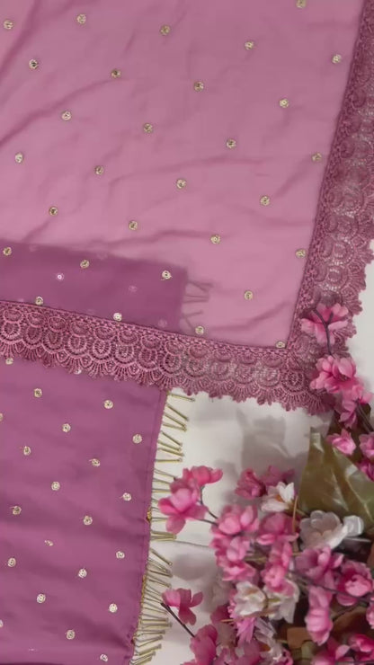 Georgette Kurti Pant Set with Sequin & Zari Embroidery - LC 1356