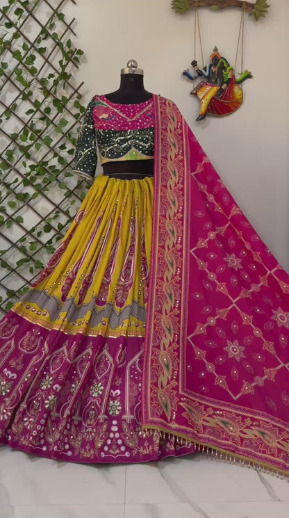 Heavy Muslin Cotton Lehenga with Real Mirror Work & Digital Print - Alc 108