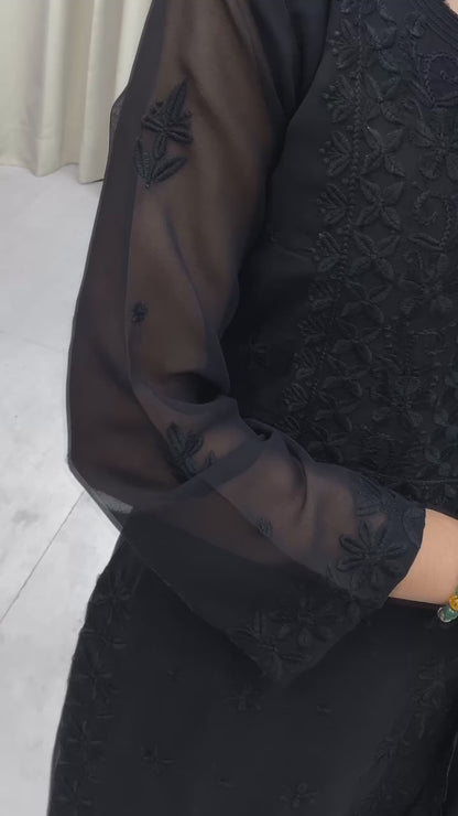 Designer chicken work kurti & pant set with chicken Embroidery work & Dupatta - FFBE-354