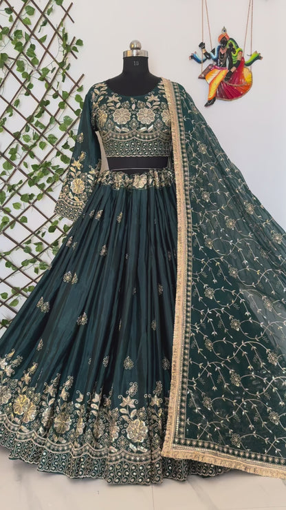 Emerald Green stylish semi bridal lehenga choli