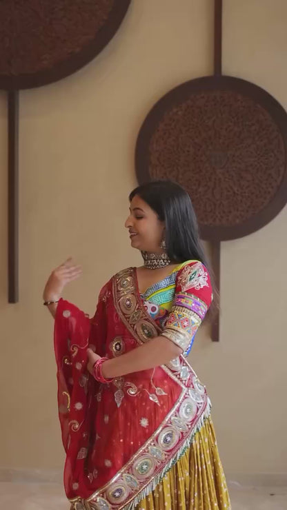 Navratri special Heavy Muslin Cotton Lehenga with Digital Print & Gota Zari Border - Alc 100