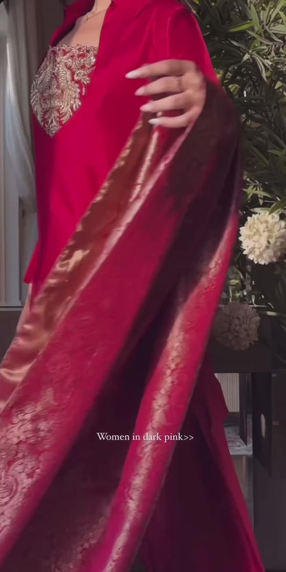 Designer Party Wear Top with Farshi Salwar - Malay Satin Silk - FFmc 2019