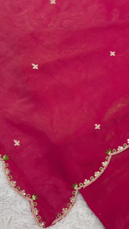 Festive special Designer Flaired palazzo Set with Embellished Kurti & Dupatta in Simar Silk fabric with Embroidery work - FFNSR-852