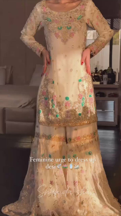 Elegant Georgette Kurti Sharara Set with Sequin Embroidery - LC 1348