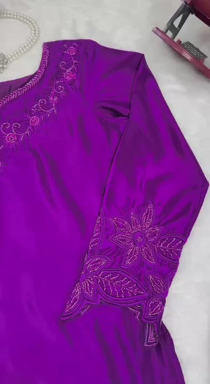Premium Natural Crepe Top & Farshi Salwar Set with Beads & Thread Work
