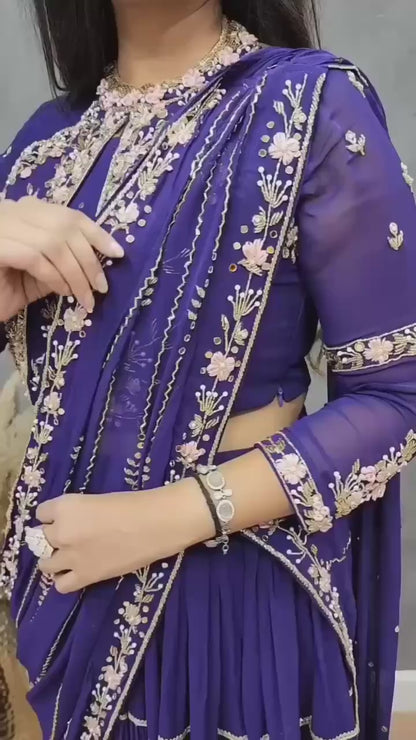 Wedding Season Special Faux Georgette Lehenga Saree with Heavy Embroidery & Mirror Work - FFBE 280