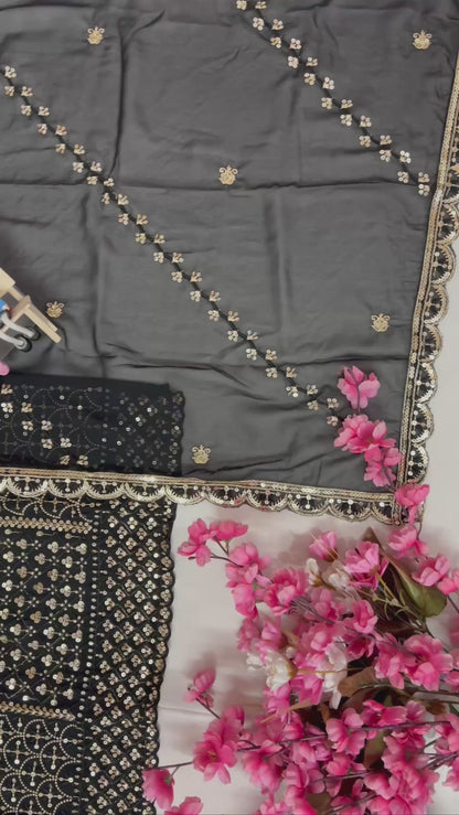 Heavy Georgette Kurti & Palazzo Set with Zari & Sequin Embroidery - LC 1361