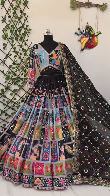 ALC 112 Navratri Special Chaniya Choli - Heavy Muslin Cotton Lehenga with Real Mirror Work