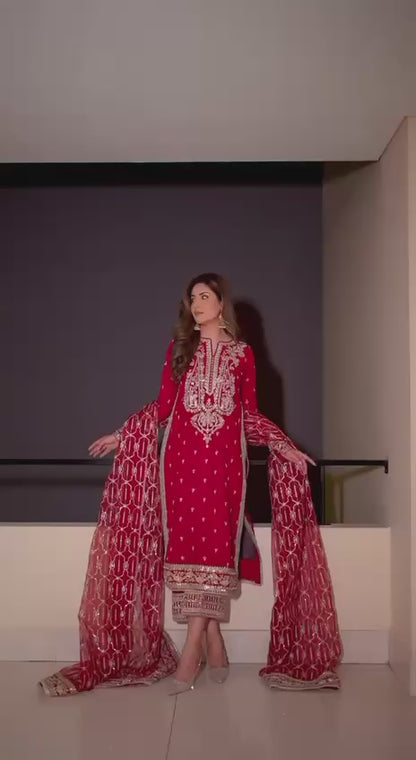 Designer Roman Silk Suit with Thread & Sequence Work - FFkd 1509