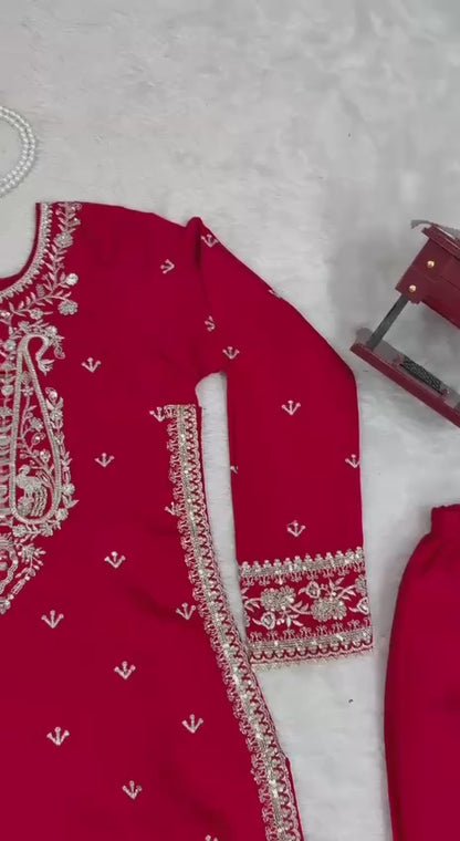 Designer Roman Silk Suit with Thread & Sequence Work - FFkd 1509