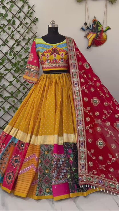 Navratri special Heavy Muslin Cotton Lehenga with Digital Print & Gota Zari Border - Alc 100