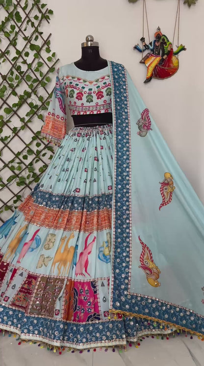 Navratri special Heavy Muslin Cotton Lehenga with Digital Print & Latkan Lace Border - Alc 104