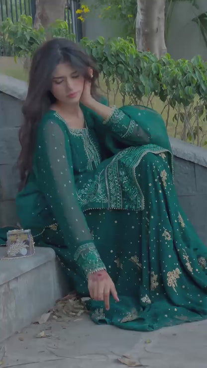 Designer Heavy Faux Georgette Top Palazzo & Dupatta Set with 3mm & 5mm Sequence Work