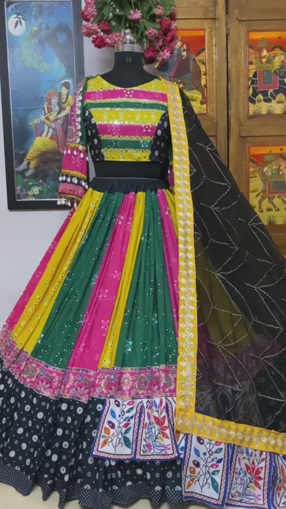 Navratri special Heavy Muslin Cotton Lehenga with Digital Print & Real Mirror Work - Two Variants Available