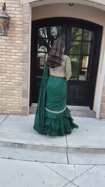 Ready To Wear Ruffle Lehenga Saree with Full Sleeve Blouse - FFLG-1954