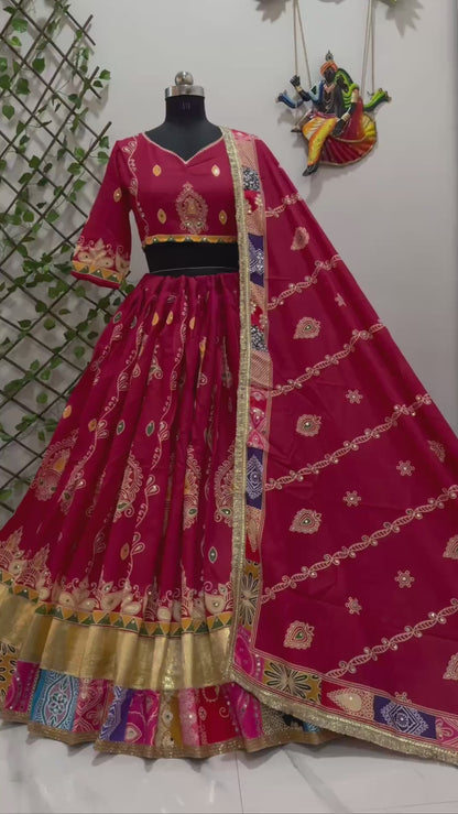 Navratri special Heavy Muslin Cotton Lehenga with Digital Print & Gota Zari Lampi Lace - Alc 103