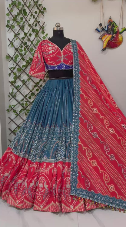 A-One Quality Heavy Muslin Cotton Navratri Special Lehenga with Digital Print & Real Mirror Work - ALC 109