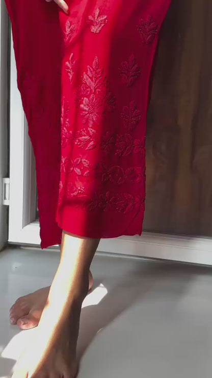 Designer chicken work kurti & pant set with chicken Embroidery work & Dupatta - FFBE-354