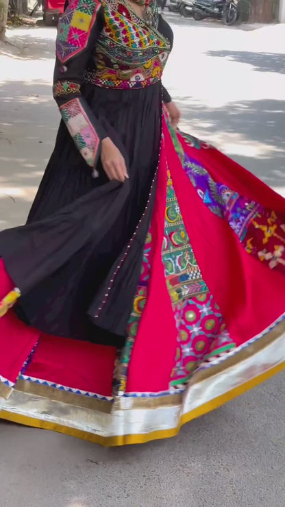 Navratri special Designer Printed Cotton Indo Western Outfit with Mirror Work - LC 1110