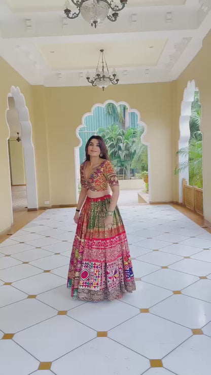 Navratri special Heavy Muslin Cotton Lehenga with Digital Print & Real Mirror Work - Alc 99