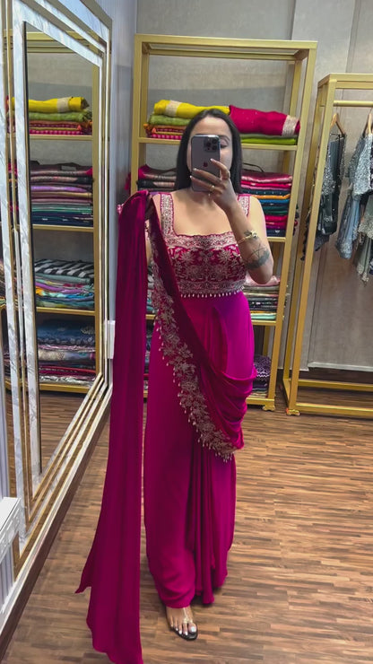 Ready To Wear Saree with Jacket - Heavy Chinon Silk - FFHV-9250