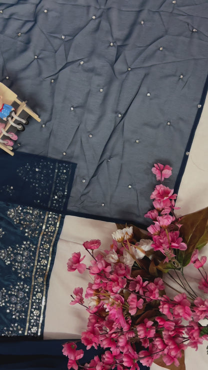 Chinon Silk Kurti & Ruffled Sharara Set with Sequin Embroidery - LC 1370