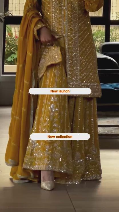 Designer Party Wear kurti- Flaired Palazzo & Dupatta with Heavy Embroidery - FFMF-449
