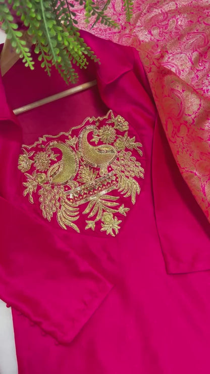 Designer Party Wear Top with Farshi Salwar - Malay Satin Silk - FFmc 2019