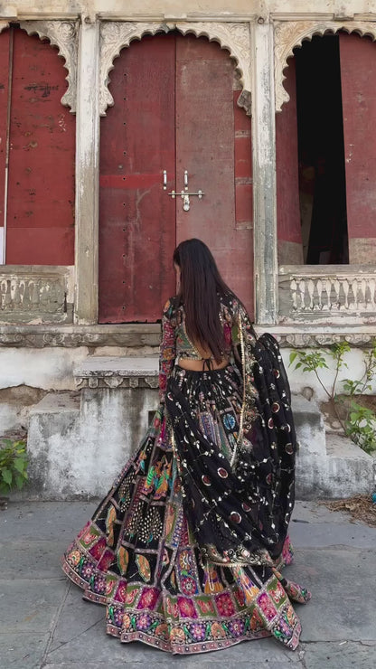 ALC 112 Navratri Special Chaniya Choli - Heavy Muslin Cotton Lehenga with Real Mirror Work