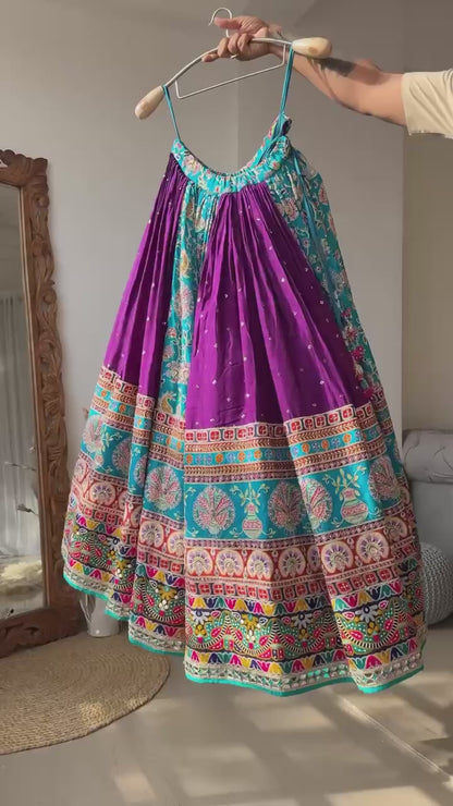 Navratri special Heavy Muslin Cotton Lehenga with Digital Print & Real Mirror Work - Alc 106