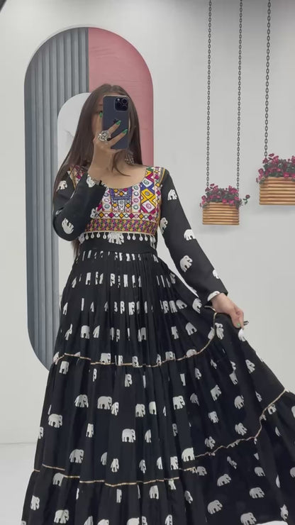 Navratri Special Pure Cotton Gown with 9 Meter Big Flair & Embroidery