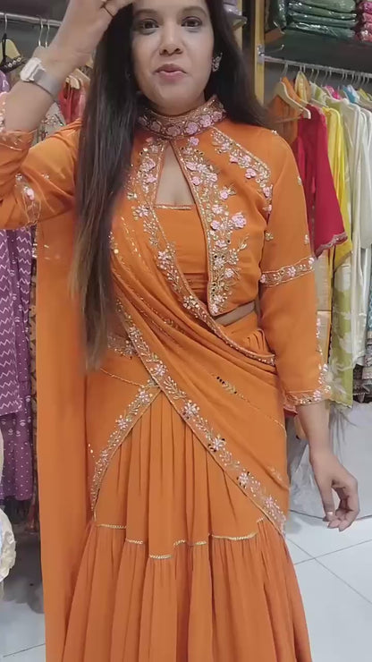 Wedding Season Special Faux Georgette Lehenga Saree with Heavy Embroidery & Mirror Work - FFBE 280