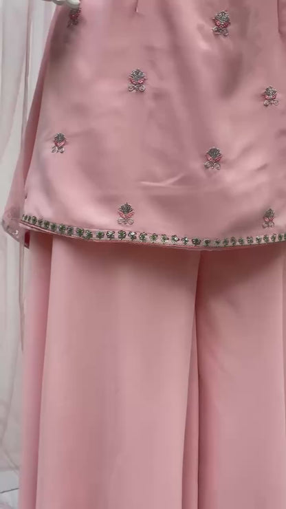 Designer Indo Western Three Piece Set with Sequence Embroidery & Silver Latkan
